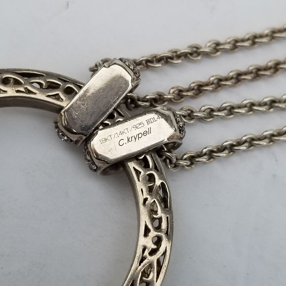 Charles Krypell 18k Gold Brown Pave Diamond Sterling silver Circle Necklace - Picture 14 of 16